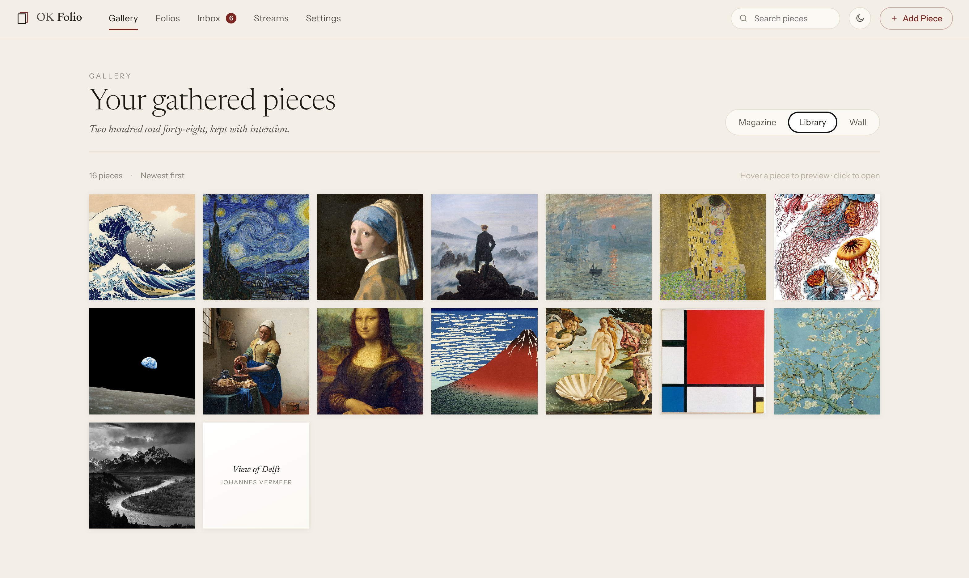 OK Folio gallery with curated art pieces